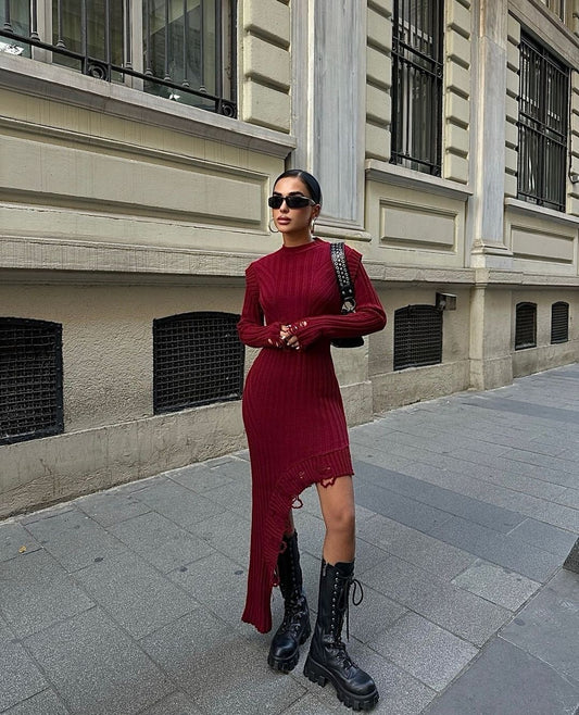 Dark Red Knit Dress