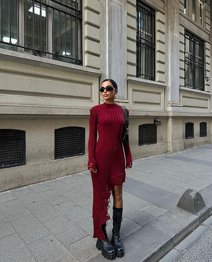 Dark Red Knit Dress