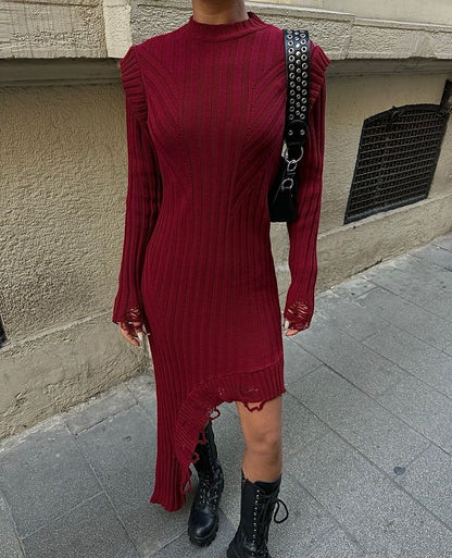 Dark Red Knit Dress